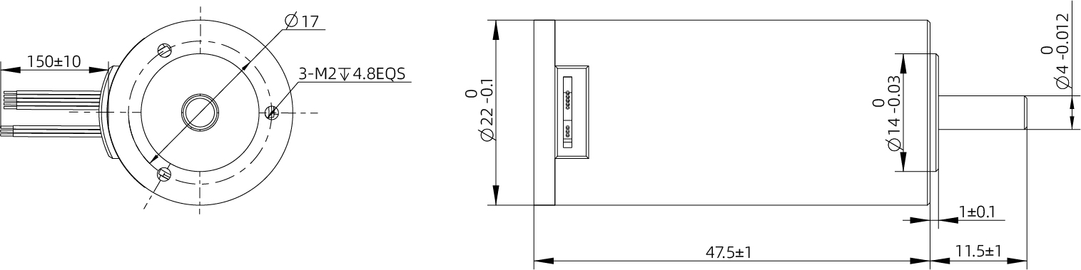 Brushless DC Motor Size 16mm Dimensional Drawing